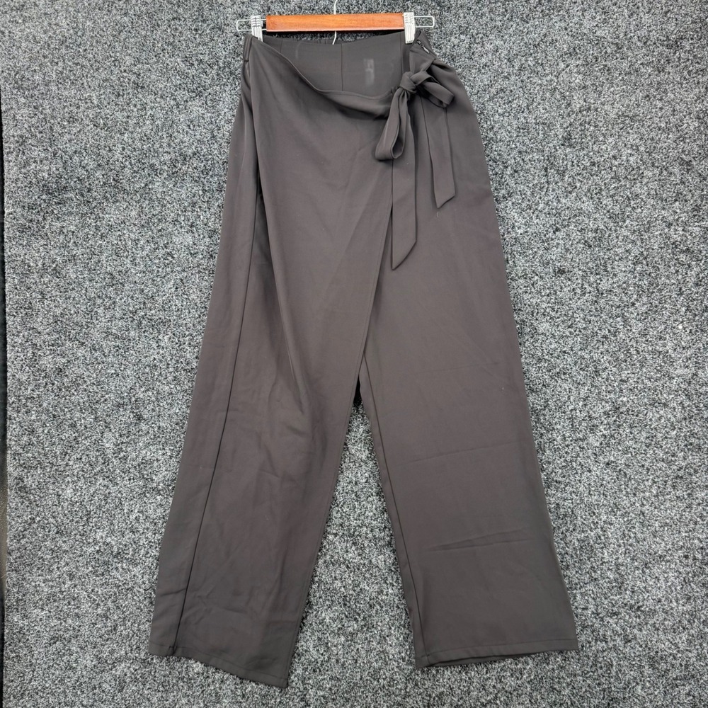 Halara Wide Leg Wrap Pants Black Side Tie High Waisted Trousers Medium
